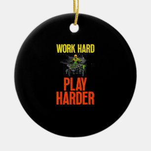 Work Hard Play So Hard Atv Quad Riding Meme Ceramic Tree Decoration