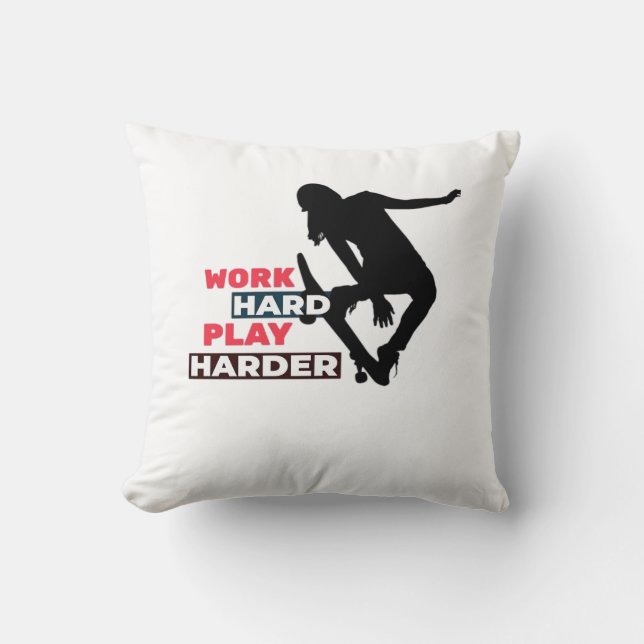 Work Hard Play So Hard Female Skateboarder Classic Cushion (Front)
