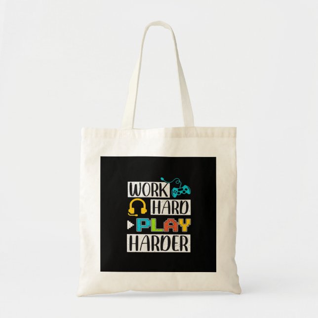 Work Hard Play So Hard Funny and Trending Quote Tote Bag (Front)