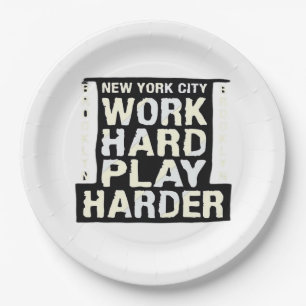 Work Hard Play So Hard- Labour Day Funny and Vinta Paper Plate