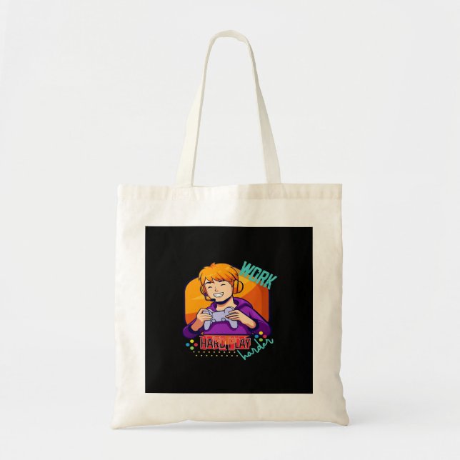 Work Hard Play So Hard Motivational Quote Tote Bag (Front)