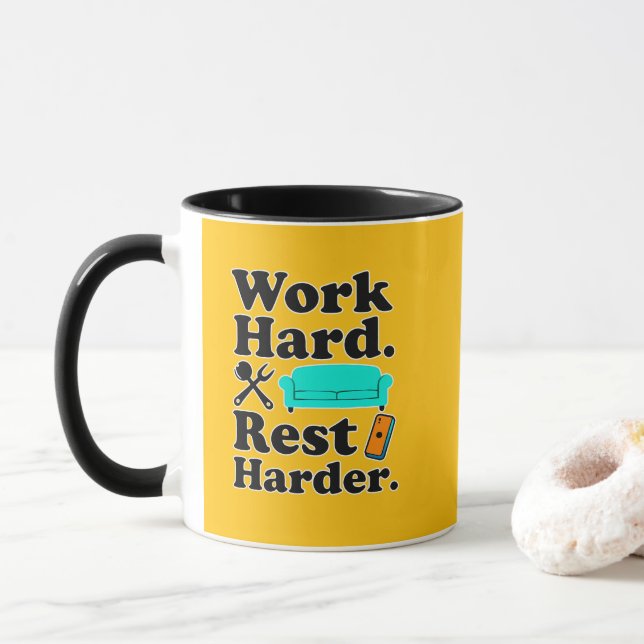 Work Hard Rest Harder Funny Lifestyle Shirt Mug (With Donut)