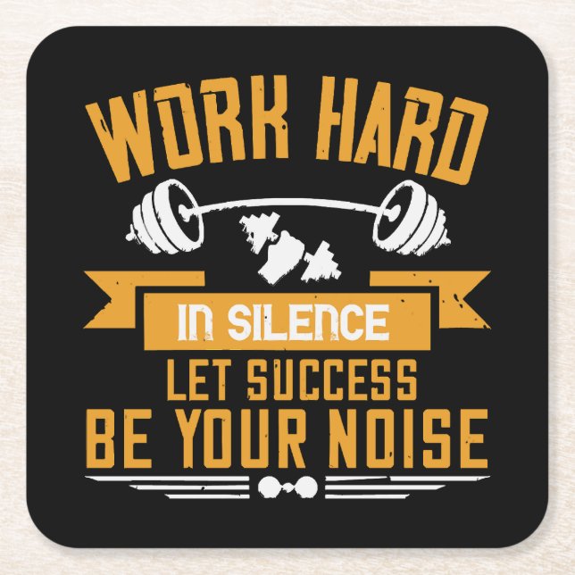 Work hard square paper coaster (Front)