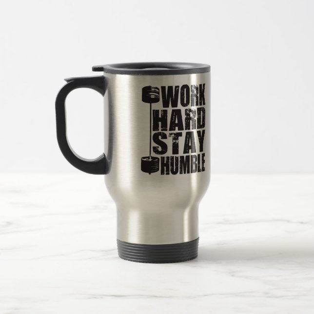 Work Hard Stay Humble - Dumbbell Travel Mug (Left)
