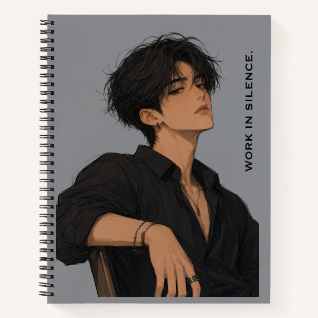 Work In Silence Anime Boy Attitude Notebook  (Front)