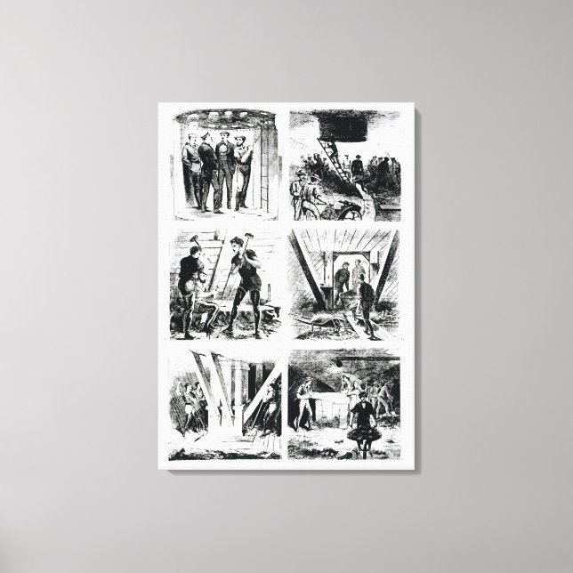 Work inside the caissons, constucting Brooklyn Bri Canvas Print (Front)