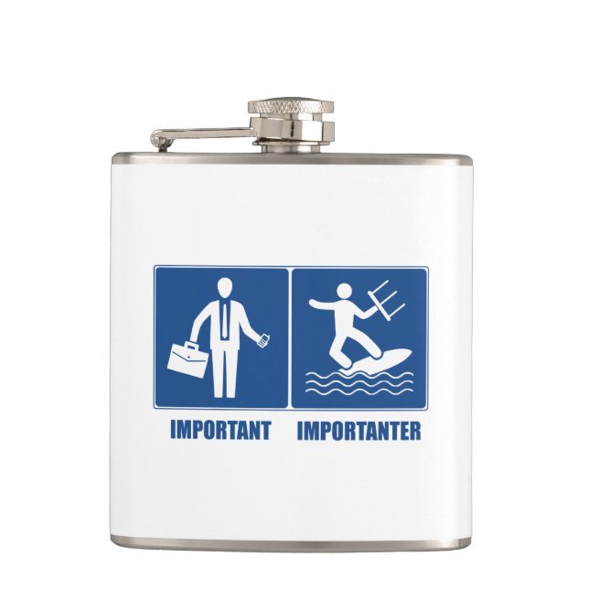 Work Is Important, Kitesurfing Is Importanter Hip Flask (Front)