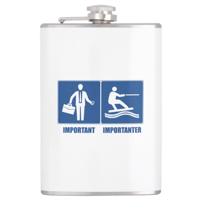 Work Is Important, Wakeboarding Is Importanter Hip Flask (Front)