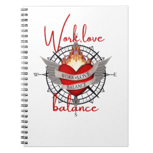 Work, life balance in white script lettering notebook