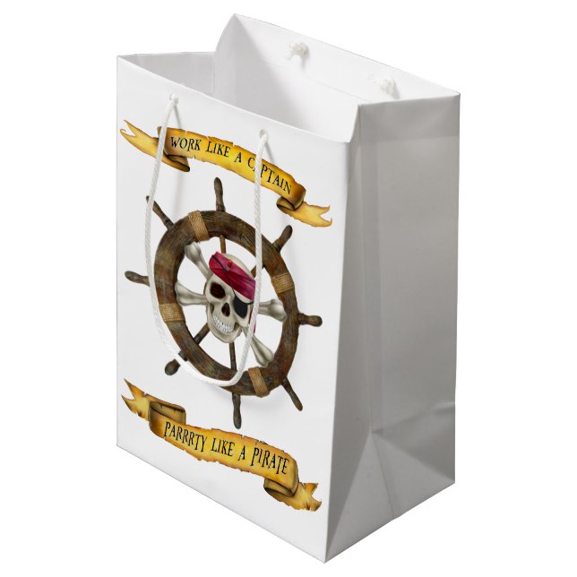 Work Like a Captain Party Like a Pirate Medium Gift Bag (Front Angled)