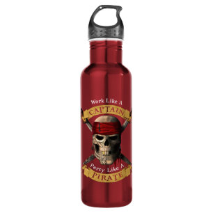 Work Like A Captain Party Like A Pirate Skull Joll 710 Ml Water Bottle