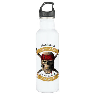 Work Like A Captain Party Like A Pirate Skull Joll 710 Ml Water Bottle