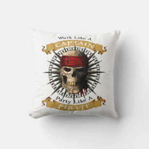 Work Like A Captain Party Like A Pirate Skull Joll Cushion
