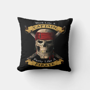 Work Like A Captain Party Like A Pirate Skull Joll Cushion