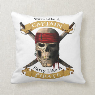 Work Like A Captain Party Like A Pirate Skull Joll Cushion