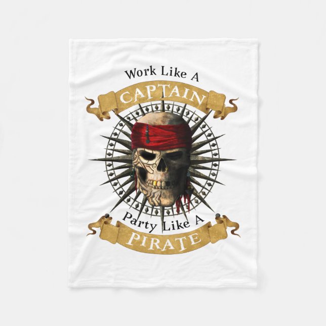 Work Like A Captain Party Like A Pirate Skull Joll Fleece Blanket (Front)