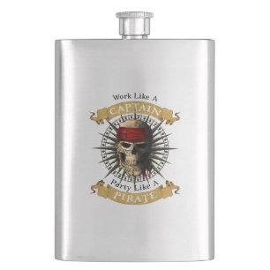 Work Like A Captain Party Like A Pirate Skull Joll Hip Flask