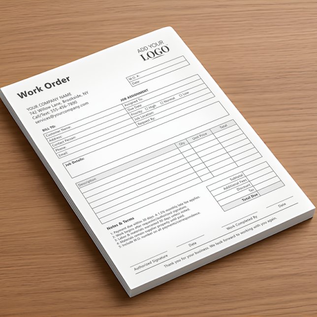 Work Order | Company Logo Tear Off Business Form Notepad (Creator Uploaded)