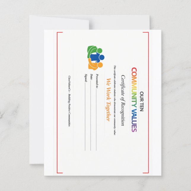 Work Together Value Certificate 4.5x5.6 Sheet  (Front)