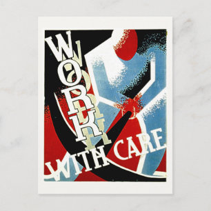 Work With Care - Vintage Depression Era WPA Poster Postcard