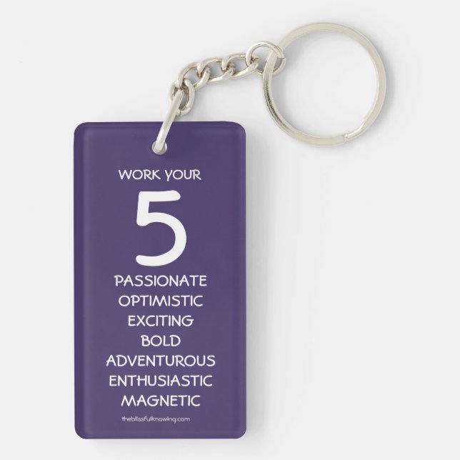 "Work your 5" Numerology Key Chain for Number 5 (Back)