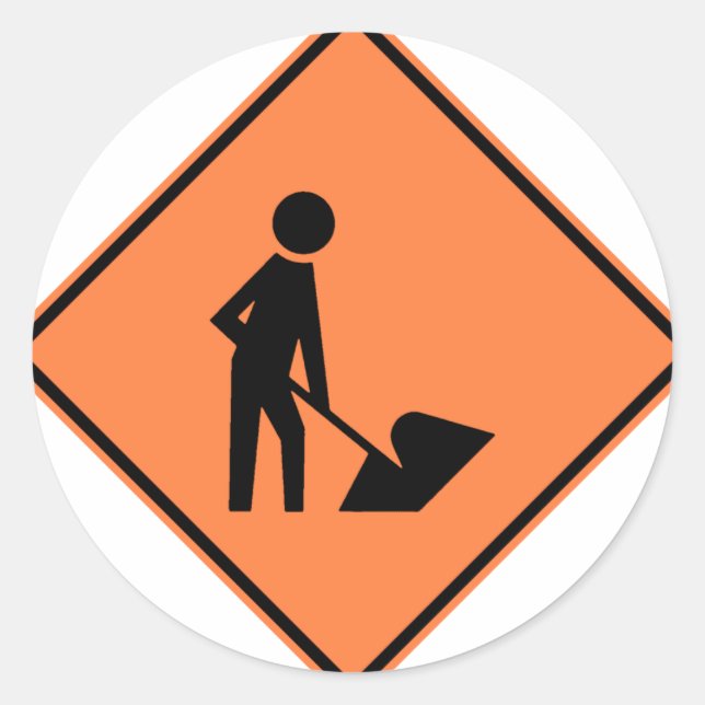 Work Zone Highway Construction Sign Classic Round Sticker (Front)