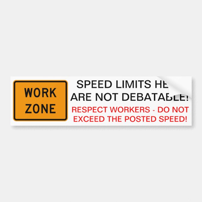 Work Zone Speed Bumper Sticker (Front)