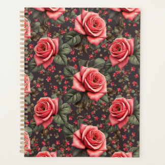 Workbook with beautiful rose pattern planner