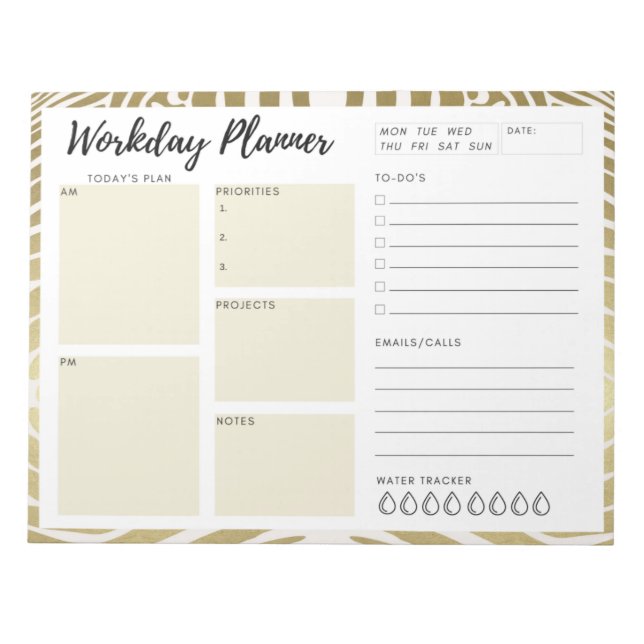 Workday Planner (gold animal print) Notepad (Front)