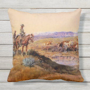 “Worked Over” Western Art by Charles M Russell Cushion