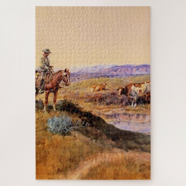 “Worked Over” Western Art by Charles M Russell Jigsaw Puzzle (Vertical)