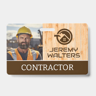 Worker at Construction Site Wood ID Badge