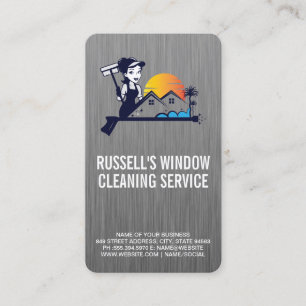 Worker Cleaning Window   Maid Services Business Card