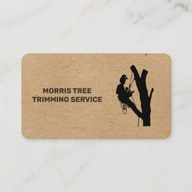 Worker on Trees | Landscaping Logo Business Card (Front)
