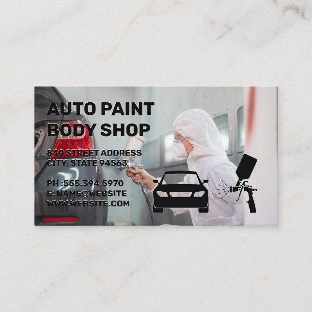 Worker Spraying Car with Paint Business Card (Front)