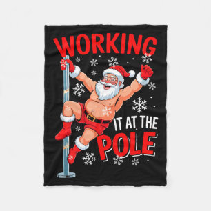 Working At Le Xmas Santa Dancing Funny Joke Dirty  Fleece Blanket