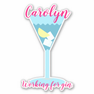 Working for gin, blue glass, personalised