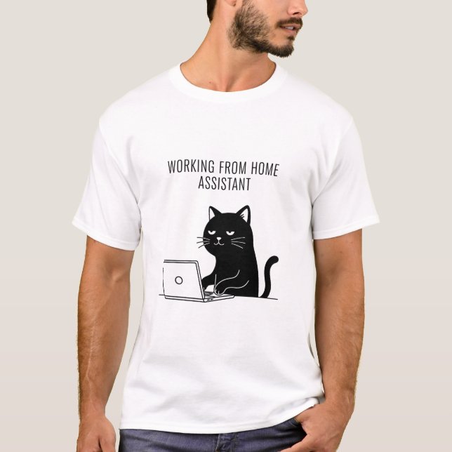 Working From Home Assistant – Funny Cat T-Shirt (Front)
