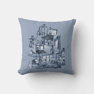 Working from Home with my Cats two-tone Delft Blue Cushion