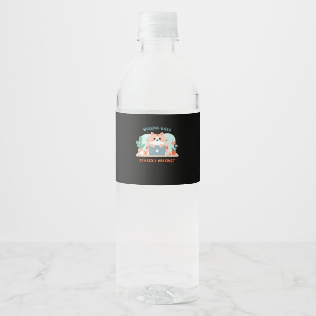 Working Hard Or Hardly Working Funny Meme Water Bottle Label (Front)