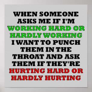 Working Hard Or Hardly Working Funny Poster Sign