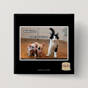 Working kitteh 15 cm square badge
