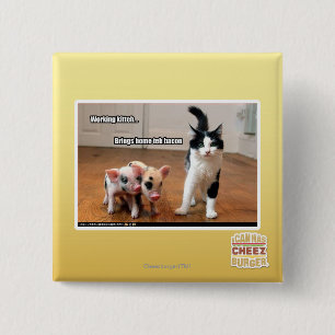 Working kitteh 15 cm square badge