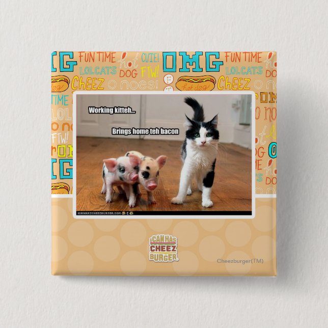 Working kitteh 15 cm square badge (Front)