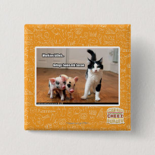 Working kitteh 15 cm square badge