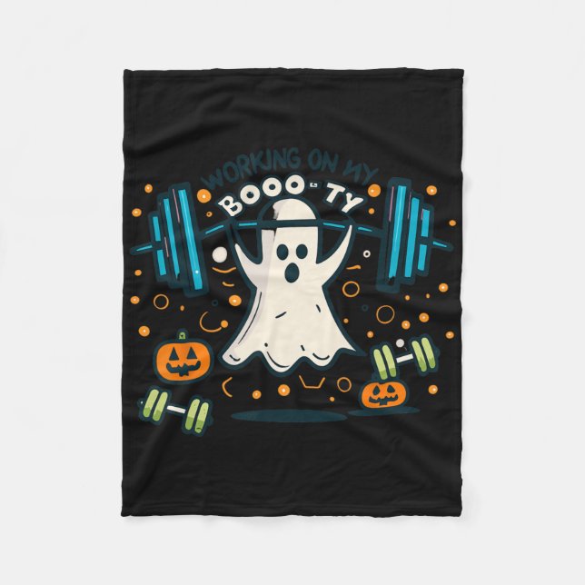 Working On My Boo-ty Funny Booty Halloween Ghost W Fleece Blanket (Front)