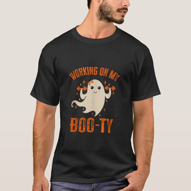 Working On My Booty Boo Ty Funny Halloween Gym Cut T-Shirt (Front)