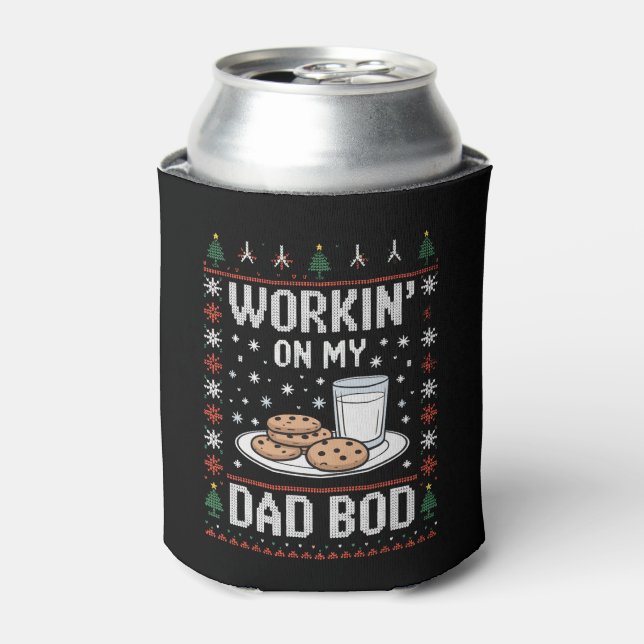 Working On My Dad Bod Dad Christmas Ugly Xmas Can Cooler (Can Front)