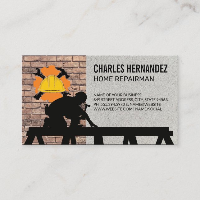 Working on Roof | Brick Wall | Blue Collar Business Card (Front)