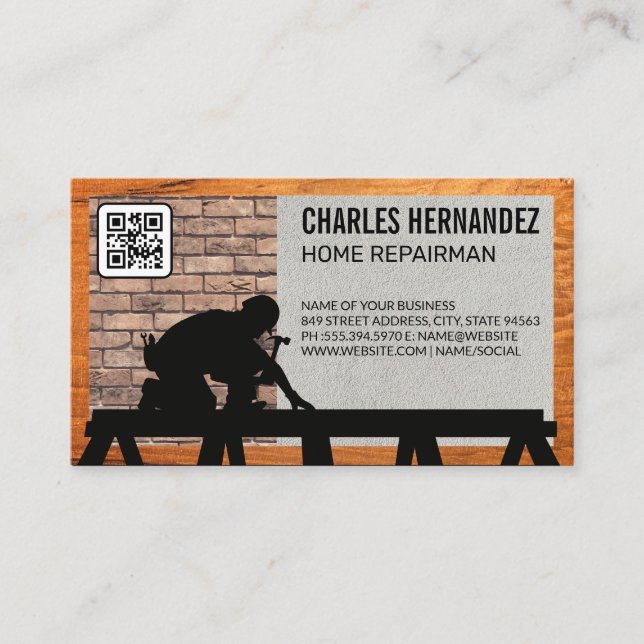 Working on Roof | Brick Wall | QR Business Card (Front)